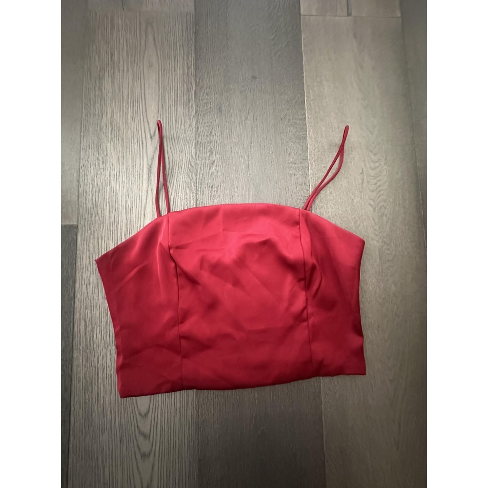 Le Lis Crop Top Womens Large Red Sleeveless Satin Bustier‎ Smocked Back Tank